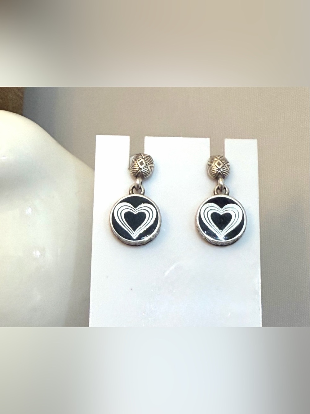 Brighton Black Enamel Silver Heart Drop Earrings